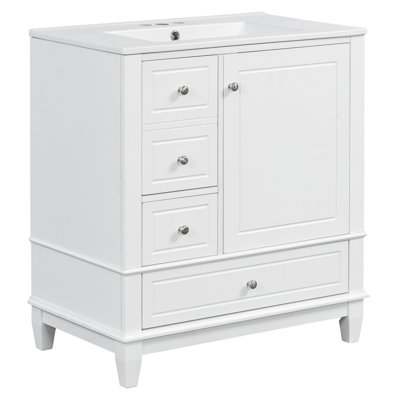 30" Bathroom Vanity With Sink, One Door With Shelf And Three Drawers, Soft Close Door