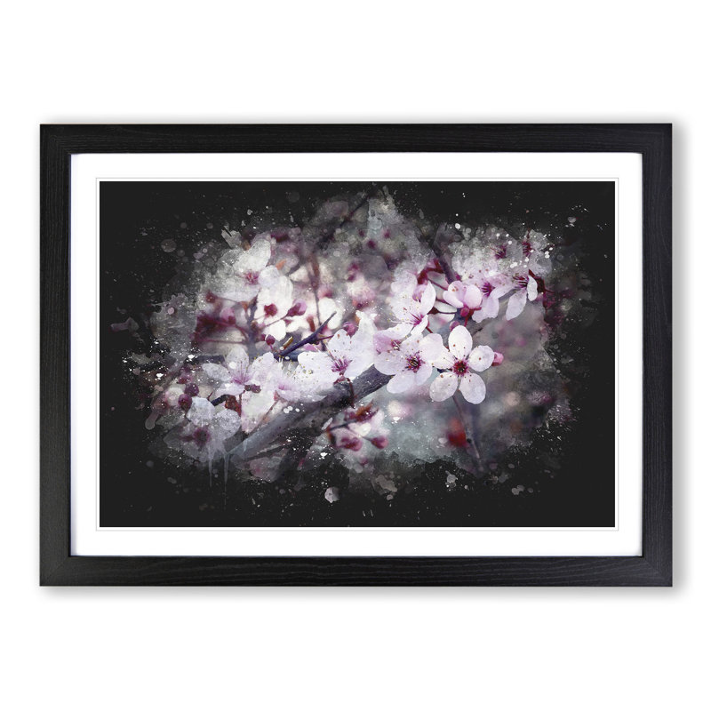 Pink Cherry Blossom Flowers Vol.8 - Picture Frame Graphic Art, 65cm H x 90cm W x 2cm D, Black Framed