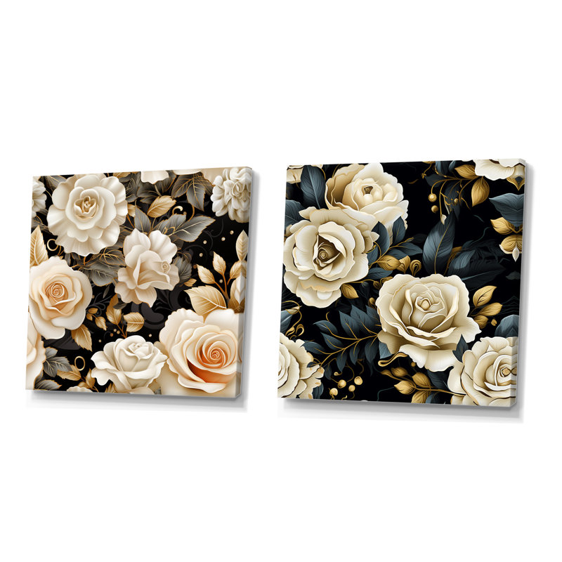Ombret - Ensemble de 2 décorations murales florales, Toile tendue, H 16 po x l 33 po x P 1 po