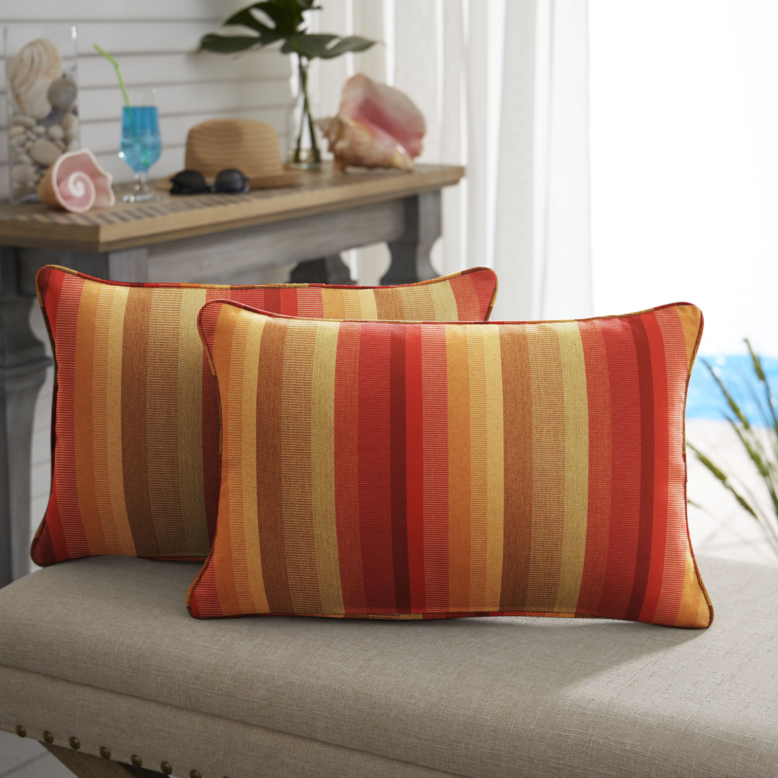 Boynton Sunbrella® Throw Pillow, Red, 6" H x 18" W