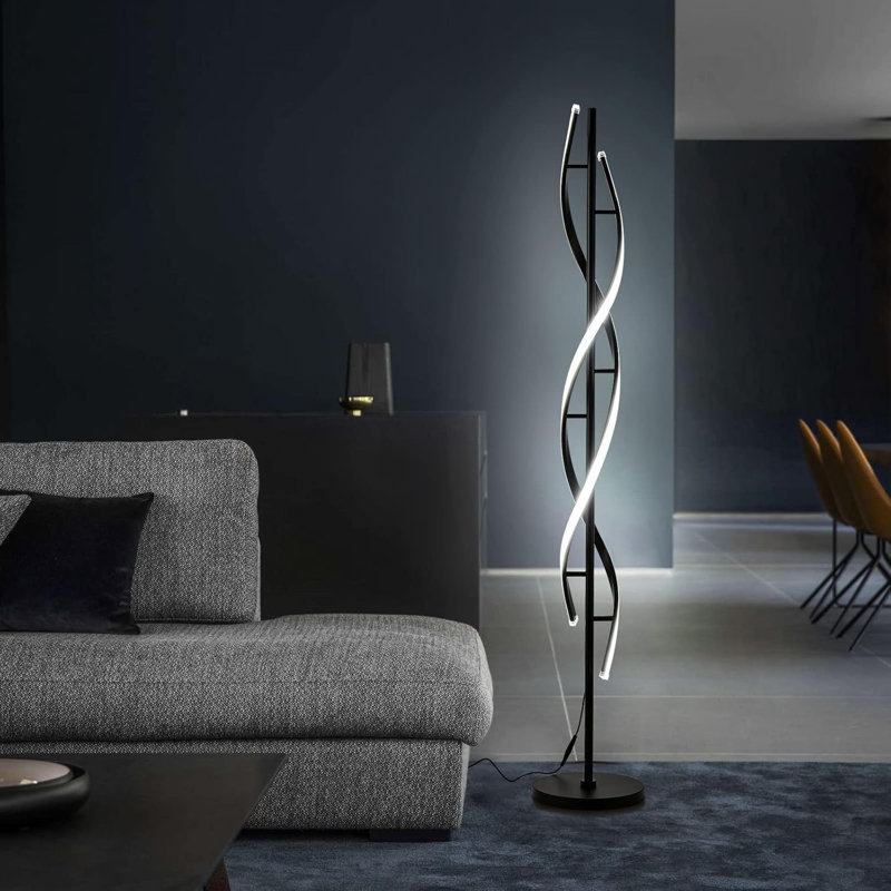 Spiral Modern Floor Lamp with Remote Control, Black