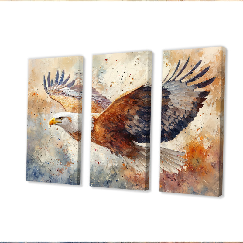 Brun, jaune, audacieux, aigle, vol d'oiseau, Toile tendue, H 40 po x l 60 po x P 1 po