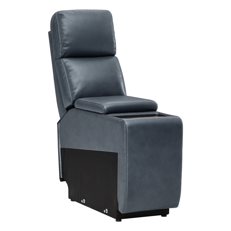 Console en cuir véritable avec chargement sans fil et rangement caché, Marine