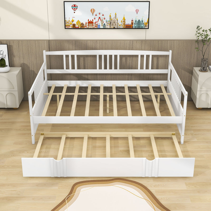Wooden Daybed with Trundle, White, Full/Double
