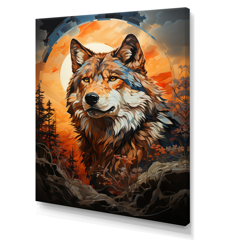 Loup amérindien brun avitto, H 20 po x l 12 po x P 1 po, Toile tendue