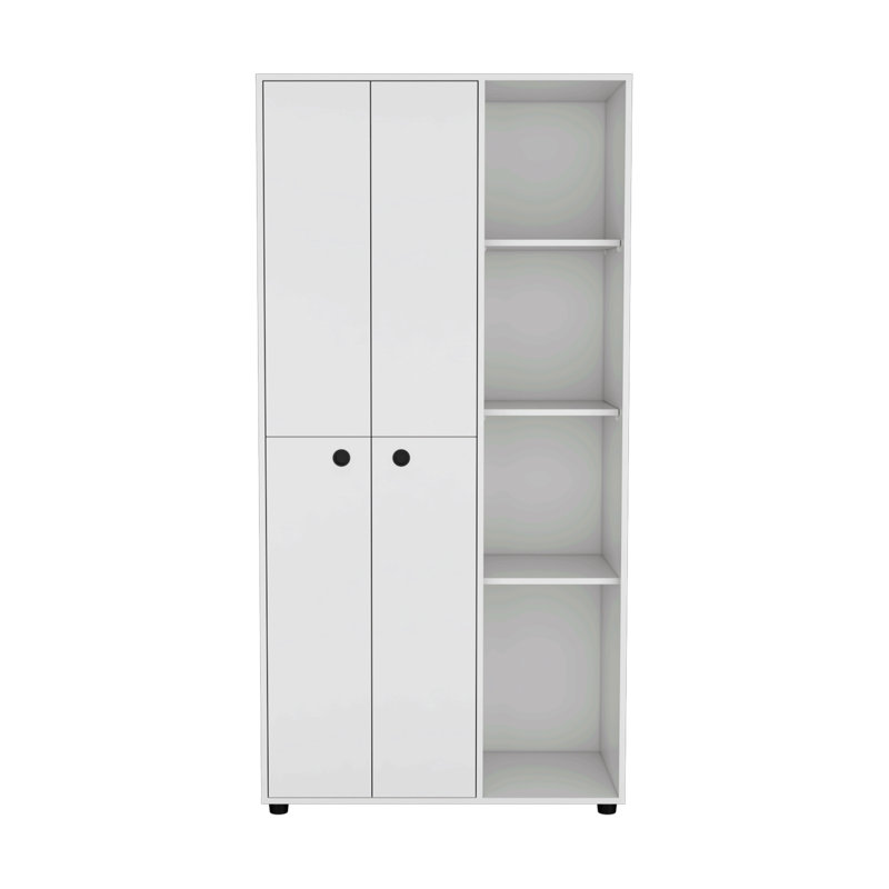 Wardrobe Armoire With Double Door, Drawer, Hanging Rod, And Open Shelves, White