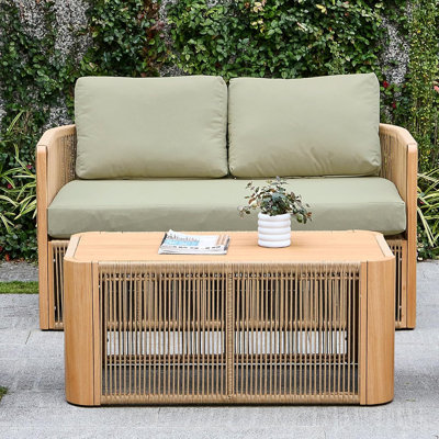 Ensemble de canapé en corde 2 places avec table, ensemble de chaises de patio en corde, ensemble de mobilier de patio en corde, chaise longue d'extérieur avec coussins, causeuse d'extérieur en aluminium par tous les temps