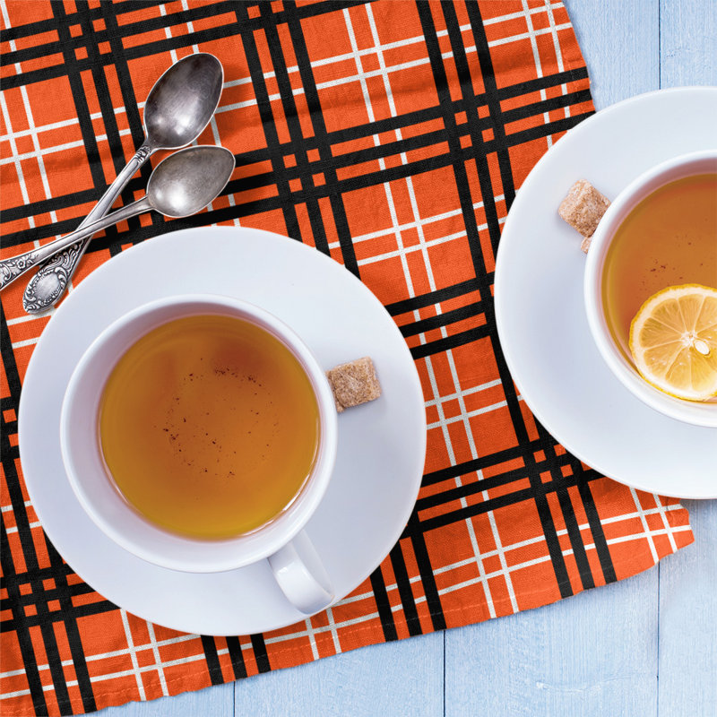 Plaid Tea Towel Kitchen Towel, Cotton Blend, Orange/Black/White