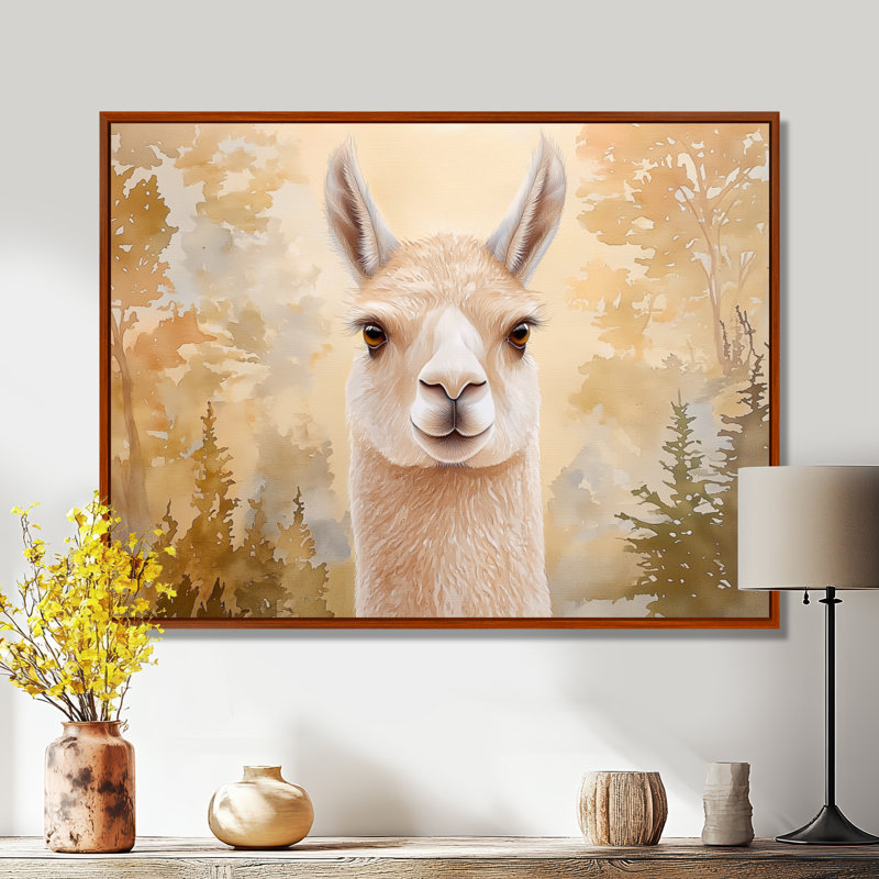 Portrait de lama dans la forêt I - salon d'art mural lama, H 12 po x l 20 po, Brun