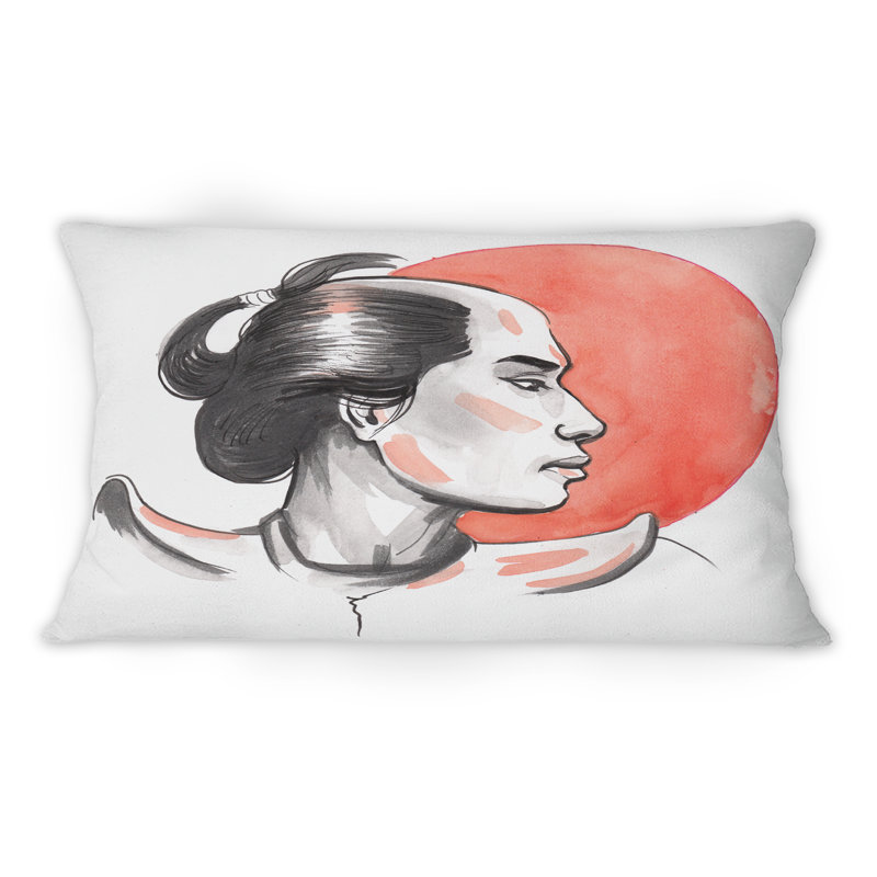 Coussin Samurai Warrior And Red Sun - Mid-Century Modern Printed 1