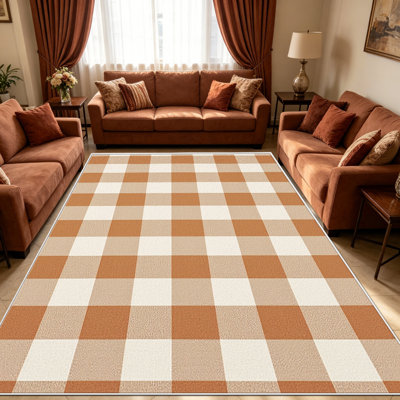 Tapis à carreaux orange et blanc de 1 pièce, élégant tapis décoratif polyvalent, facile à nettoyer et à entretenir, pièce de mobilier idéale pour la chambre à coucher, le salon, le couloir, l'entrée, le dortoir et le bureau afin de rafraîchir l'ambiance intérieure de votre maison