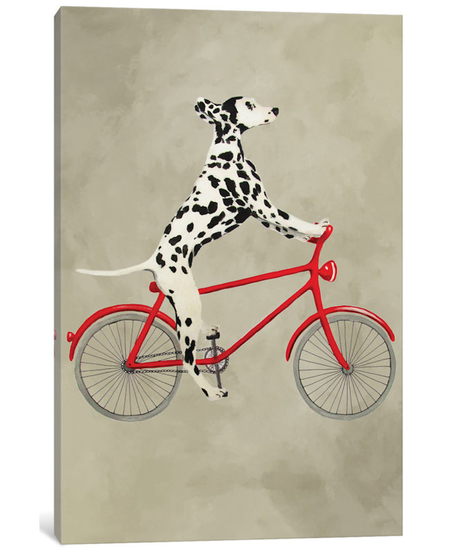 « dalmatien on bicycle », reproduction d’art sur toile, H 40 po x l 26 po x P 1,5 po, Toile tendue, Pas de tapis