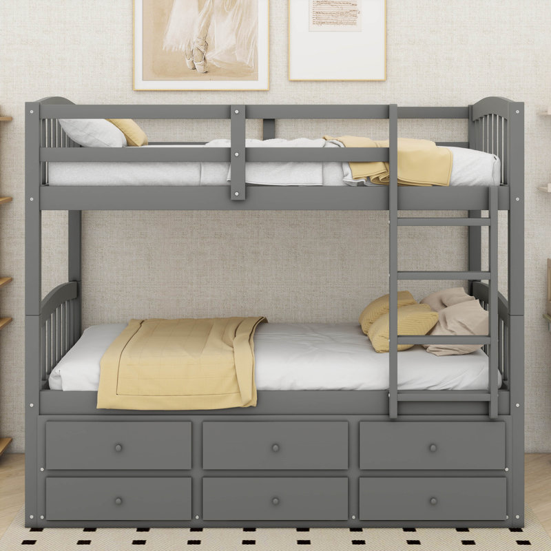Lit superposé simple au-dessus de simple avec lit gigogne Jionnie Kids, gris