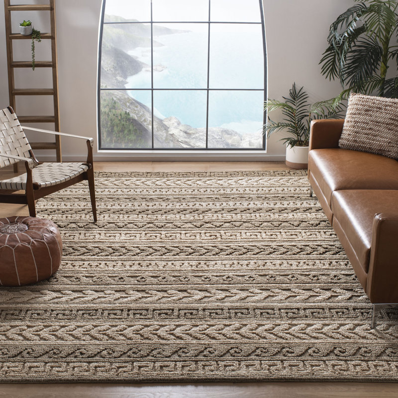 Natural Fiber Hand Woven Jute/Cotton Geometric Rug in Ivory/Beige, Rectangle 4' x 6'
