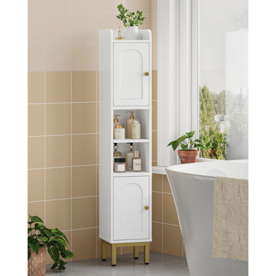 Narrow Bathroom Storage Cabinet, Bathroom Organizers and Storage with 2 Doors, Open Space, White
