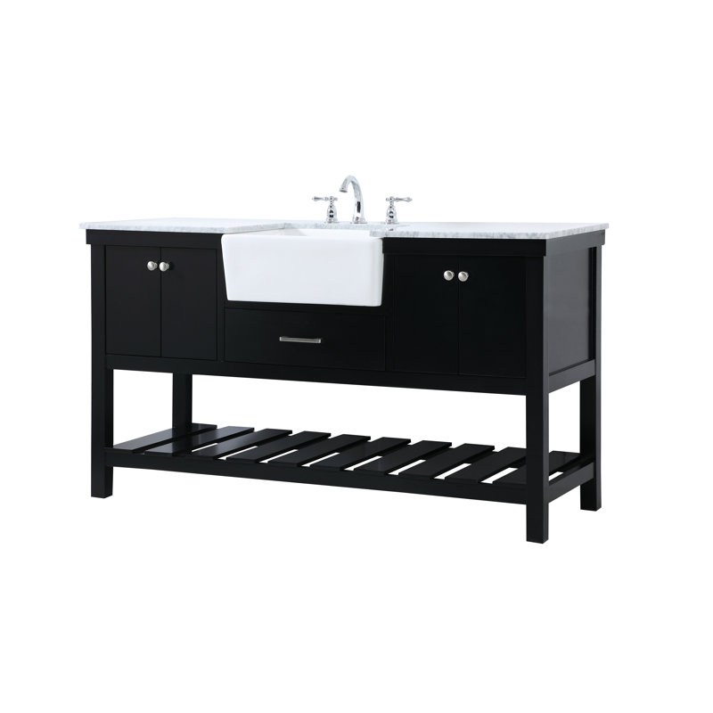 Pelaghia 60'' Single Bathroom Vanity with Marble Top, Black