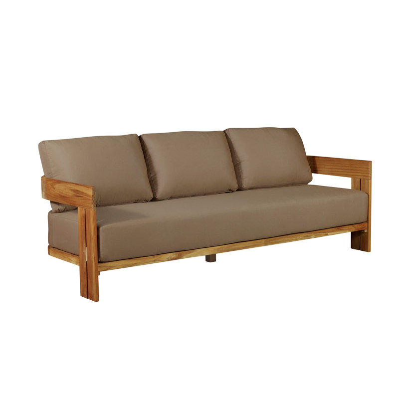 Paradiso Outdoor Solid Teak Wood Sofa - Light Brown Fabric