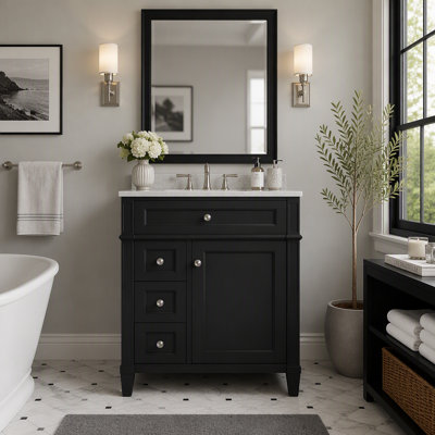 Meuble-lavabo 24 po avec lavabo supérieur, meuble-lavabo moderne avec 2 tiroirs et un tiroir basculant, meuble-lavabo simple