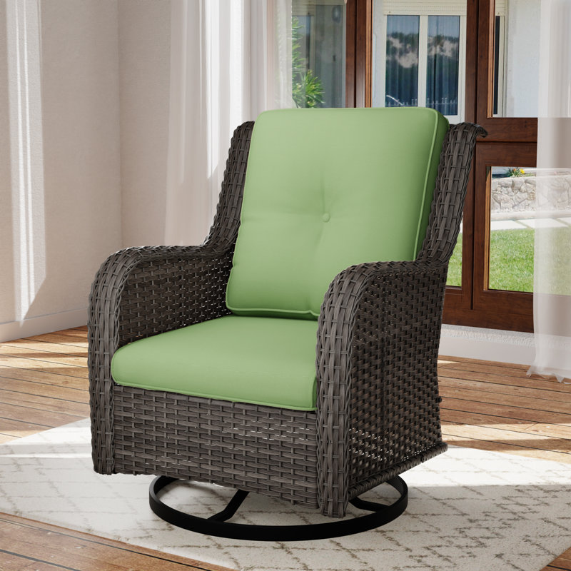 Anahit Outdoor Wicker Swivel Glider Chair With Olefin Fabric Cushions, Green