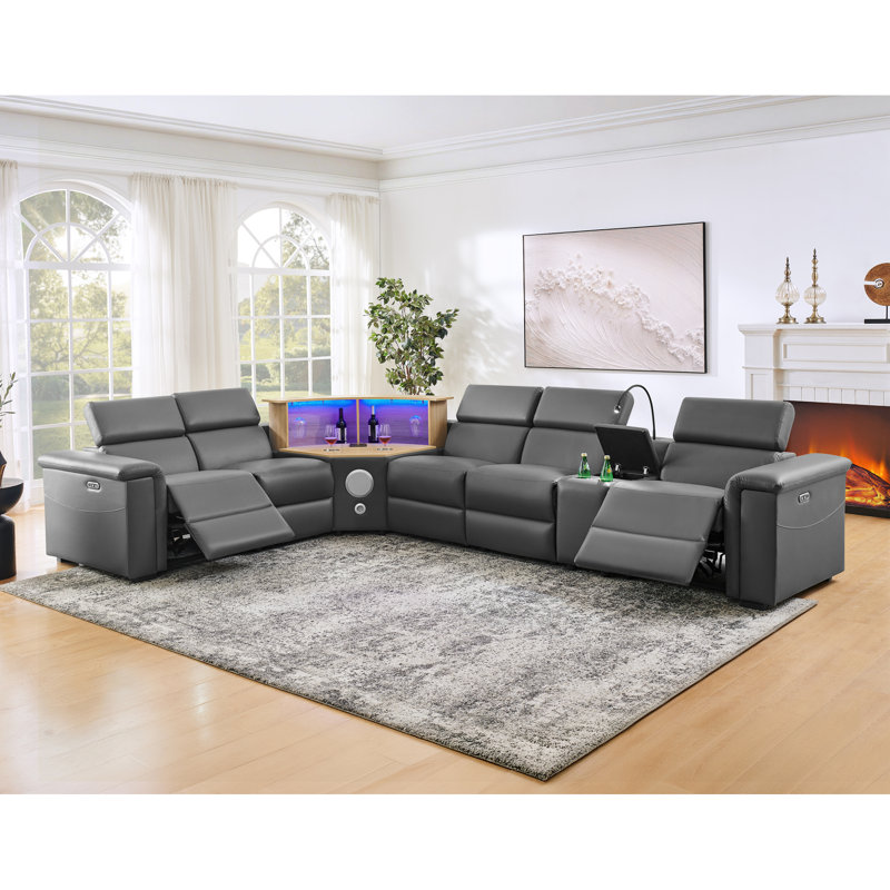 Modern L-shaped Recliners Sofa With Multi-functions And Premium Pu Leather