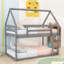 Lit superposé simple en bois en forme de maison avec échelle robuste-1058194977