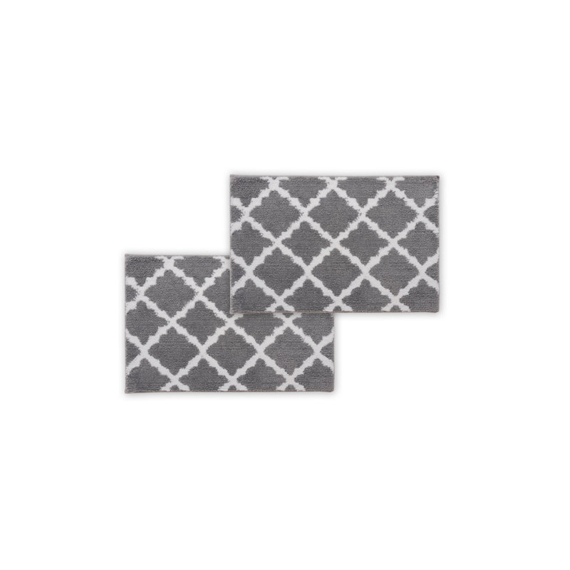 Bibb Home 1-2 Pack Trellis Micro Shag Bath Rugs, 17" W x 24" L, Silver