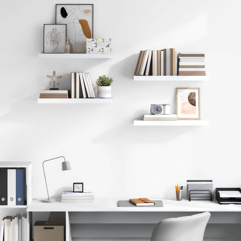 Ensemble de 4 tablettes murales pour cadres photo, H 1,5 po x l 23,6 po x P 9,3 po, Blanc très luisant