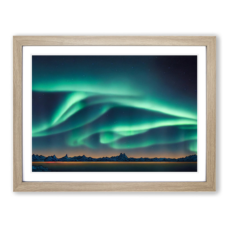 Vibrant Aurora Borealis - Framed Print, 25cm H x 34cm W x 2cm D, Oak