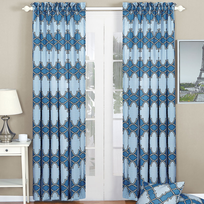 Dobson Geometric Rod Pocket Curtain Panels, Blue, 70" W x 84" L