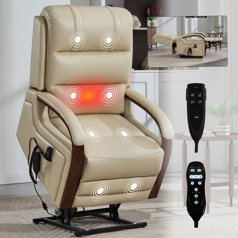 Power Brown Leatheraire Lift Recliner Chair Dual Motor Infinite Position Up To 350 LBS, Beige