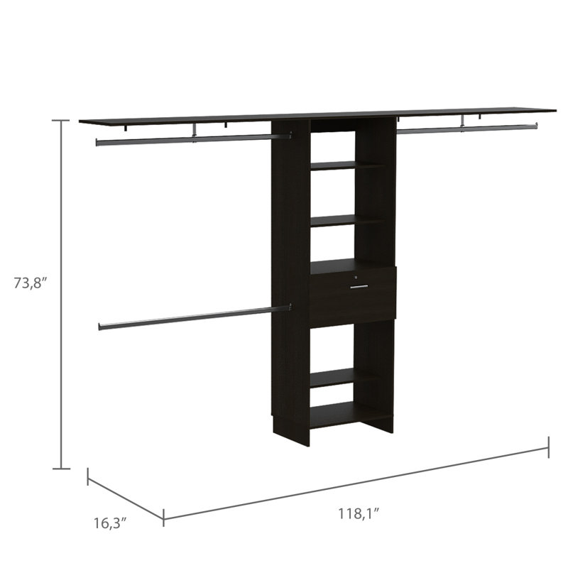 Bergen 1Drawer 4Shelf Closet System Dark Walnut