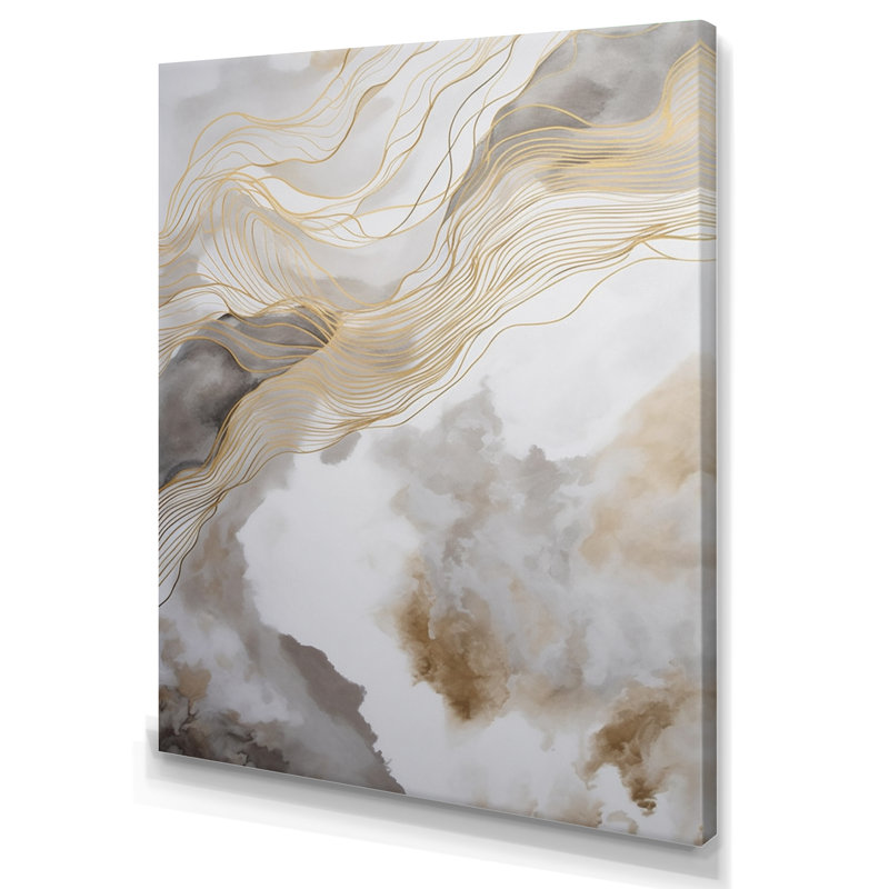 Art abstrait doré et gris V - impressions sur toile abstraites, H 40 po x l 30 po, Toile tendue, Sans cadre