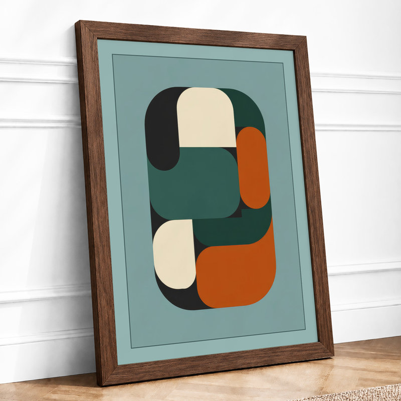 Rounded Forms Mid-Century - Framed Print, A2 - 59.4 x 42.0 cm, Walnut