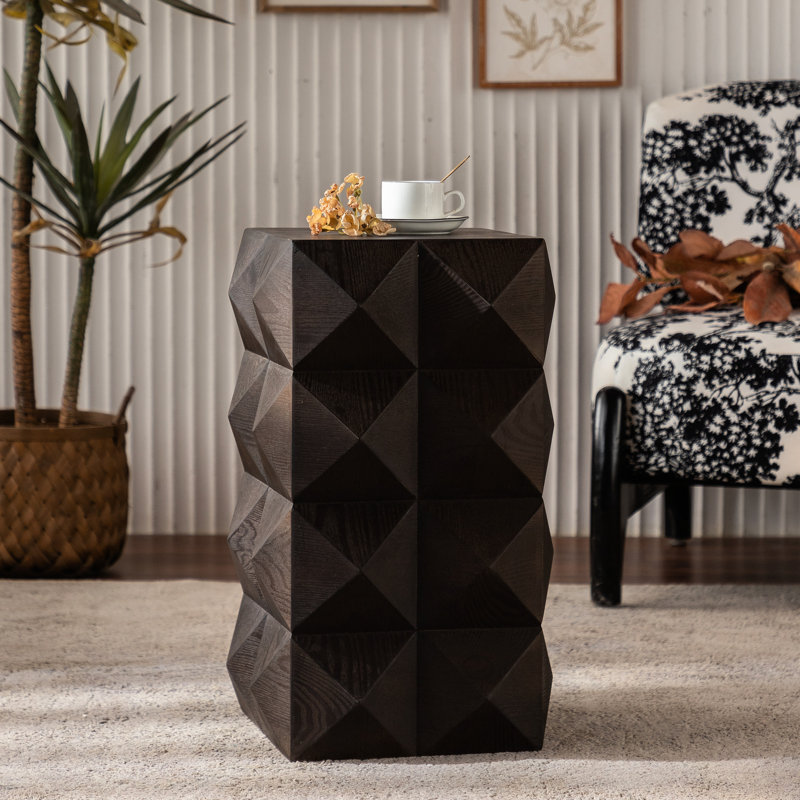 Table d'appoint en bois massif et brun, hauteur 23,03 po avec relief 3D