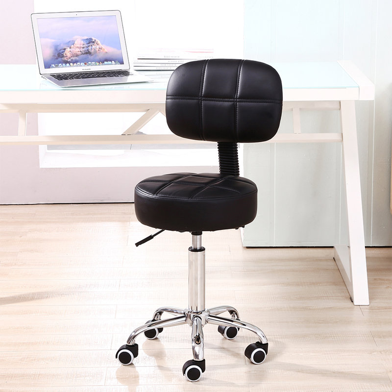 Backed Adjustable Height Ergonomic Lab Stool with Removable Casters/Wheels, Black