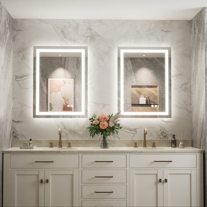 Cardier Front&Backlit Wall Mount Bathroom Led Vanity Mirror with 3 Color Adjustment Shatterproof Tempered Glass, Rectangle