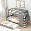Lit simple superposé au dessus d'un lit double avec lit gigogne, bureau, tablette, 3 tiroirs - rangement gris Grace-188518052-188518053