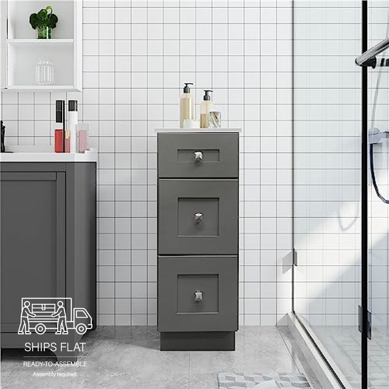 Armoire à meuble-lavabo gris 18 po à 3 tiroirs, prête à assembler