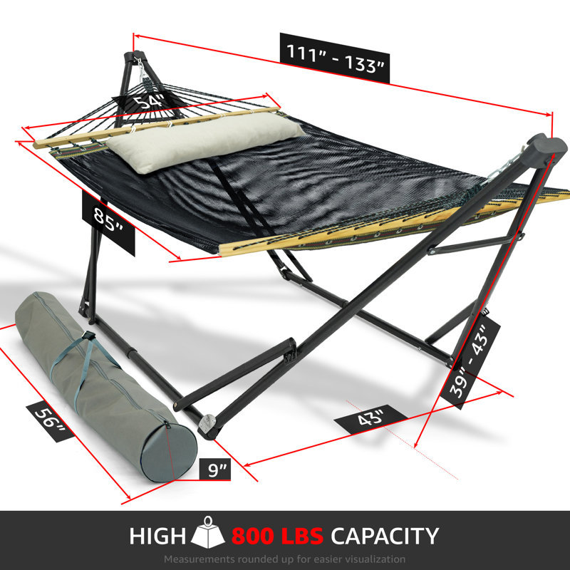 Razane Spreader Bar Hammock with Stand, Black