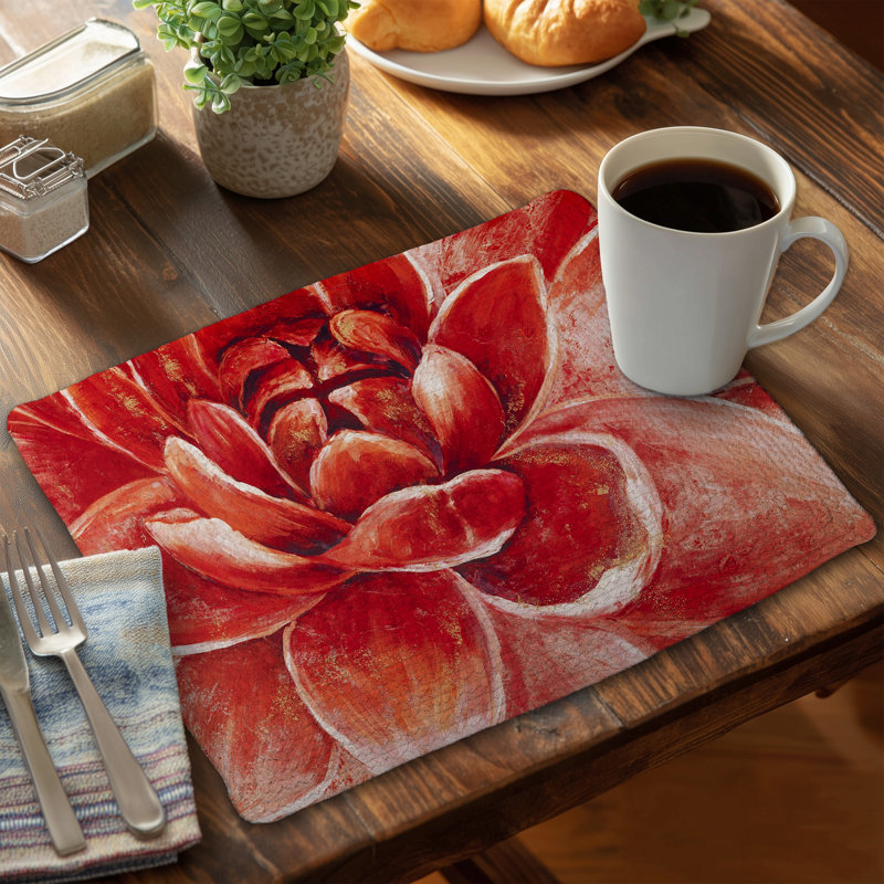Red Chrysanthemum Floral Braided Polyester Placemat - Home Decor