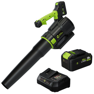 Souffleur de feuilles portatifs sans fil 20 V avec batterie 4,0 Ah et chargeur, moteur sans balais, 650 CFM, 200 MPH, vitesse variable pour le nettoyage de la pelouse, du patio et de la terrasse.