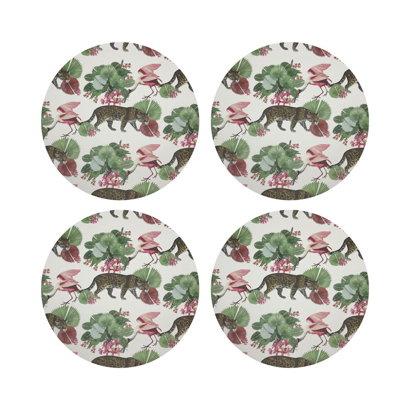 Leopard Walk Pebble 16" Vinyl Placemat, Green/Pink