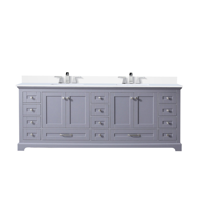 Ensemble de meuble-lavabo double 84 po Dukes, Gris foncé, Quartz blanc