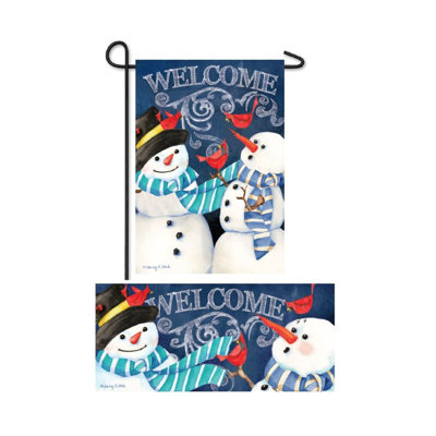 Winter Christmas Snowman Welcome Garden Burlap Flag and Sassafras 2 Piece Non-Slip Outdoor Door Mat Set