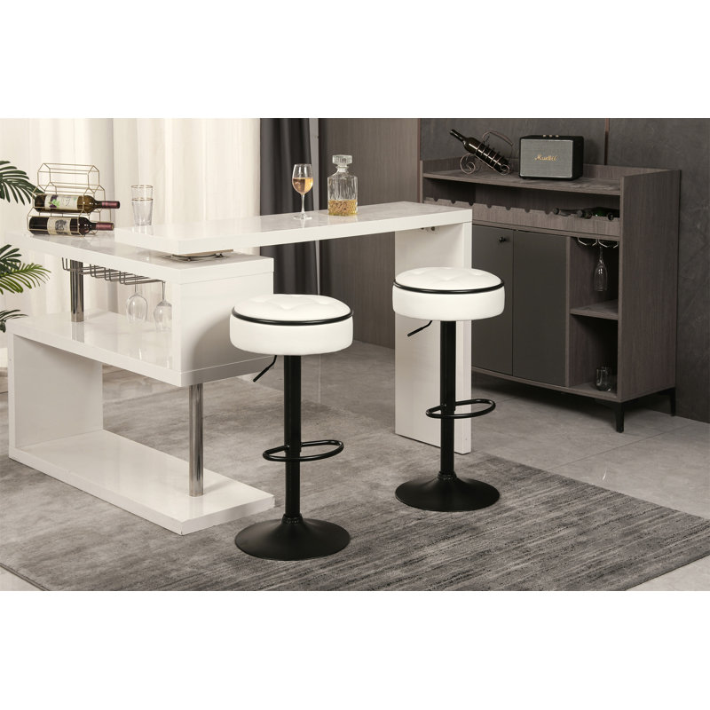 Ensemble de 2 tabourets ronds avec rangement, Blanc
