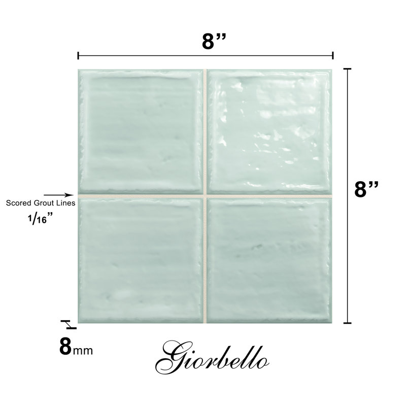 NOA 8" x 8" Ceramic Wall & Floor Tile, Green