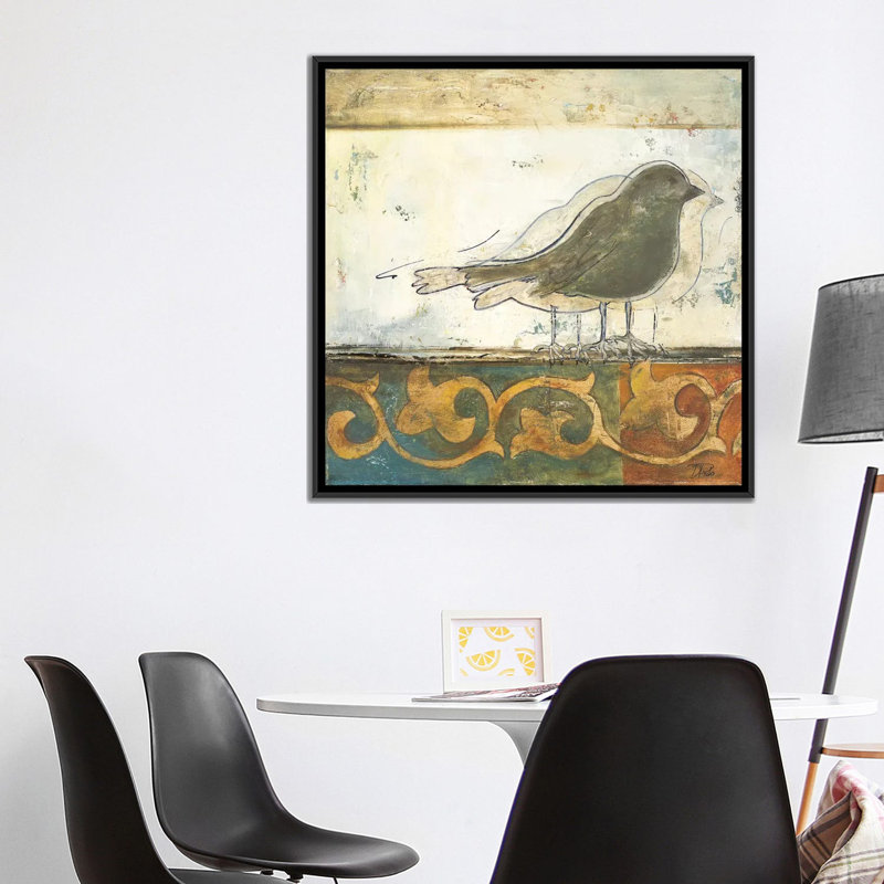« Birds on damask II » par Patricia Pinto-impression, Aucun mat, H 37 po x l 37 po x P 1,5 po, Toile avec cadre noir