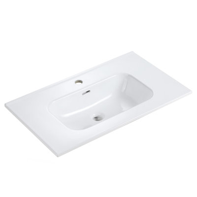 Integrated White Ceramic Basin, Drain Not Included