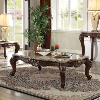 Coffee Table, Natural Marble Top & Walnut
