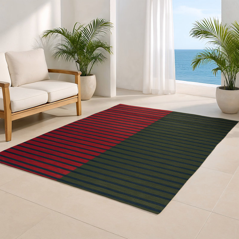 Tapis intérieur / extérieur vert HorizontalStripes, Rectangulaire 2 pi x 3 pi